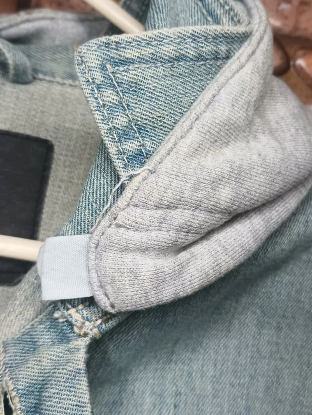 Sleeveless Denim Vest Detachable Hood Stone Wash Blue & Gray Size M Grunge - Picture 16 of 16